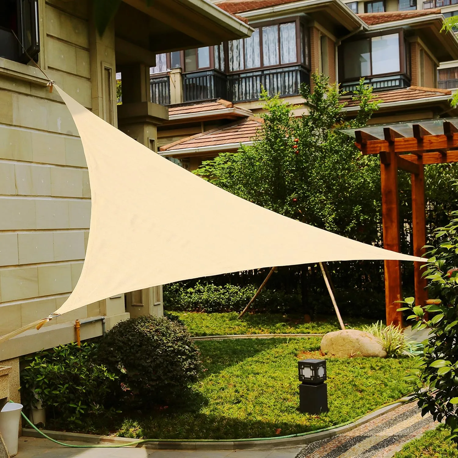 LyShade14' x 14' x 14' Sand Colour Triangle Sun Shade sail Canopy Awning for Garden Deck Pool Patio pergola Backyard Sandbox Outdoor Sun shade-90% Sun Shade, Higher u.v. Block