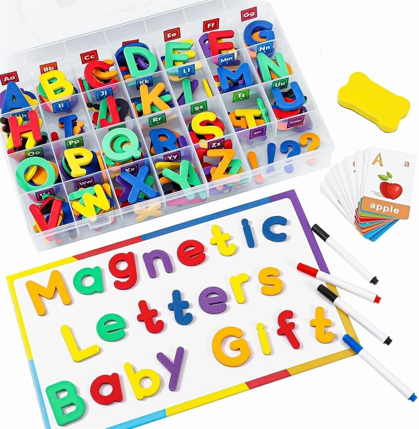 LYSXP ABC Letters - 26 Upper & Lower Case Magnetic Letters for Classroom, Large Size Magnetic Board & 40 Study Cards
