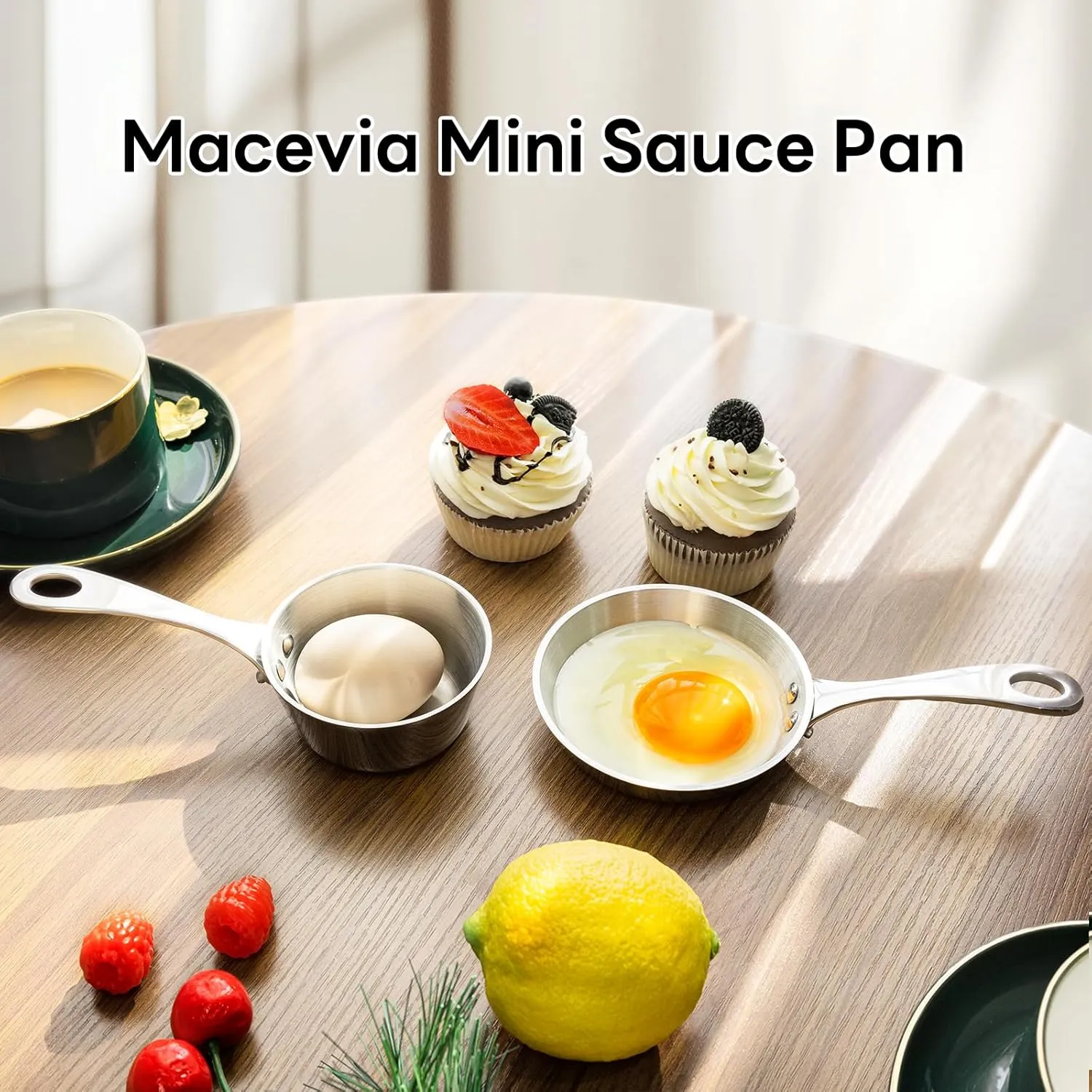 Macevia Mini Sauce Pan,18/10 Stainless Steel Butter Warmer Small Pot Cooking with Handle, Multipurpose Use for Home Kitchen or Restaurant (0.12 Quart/4 Inch) - Silver