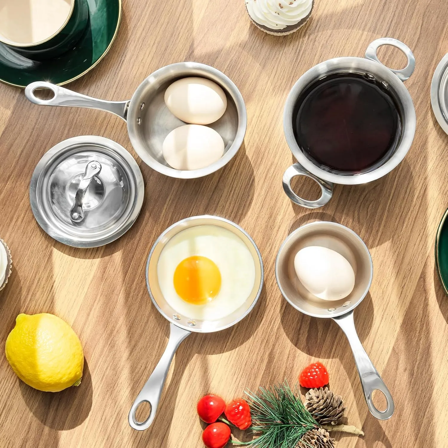Macevia Mini Sauce Pan,18/10 Stainless Steel Butter Warmer Small Pot Cooking with Handle, Multipurpose Use for Home Kitchen or Restaurant (0.12 Quart/4 Inch) - Silver