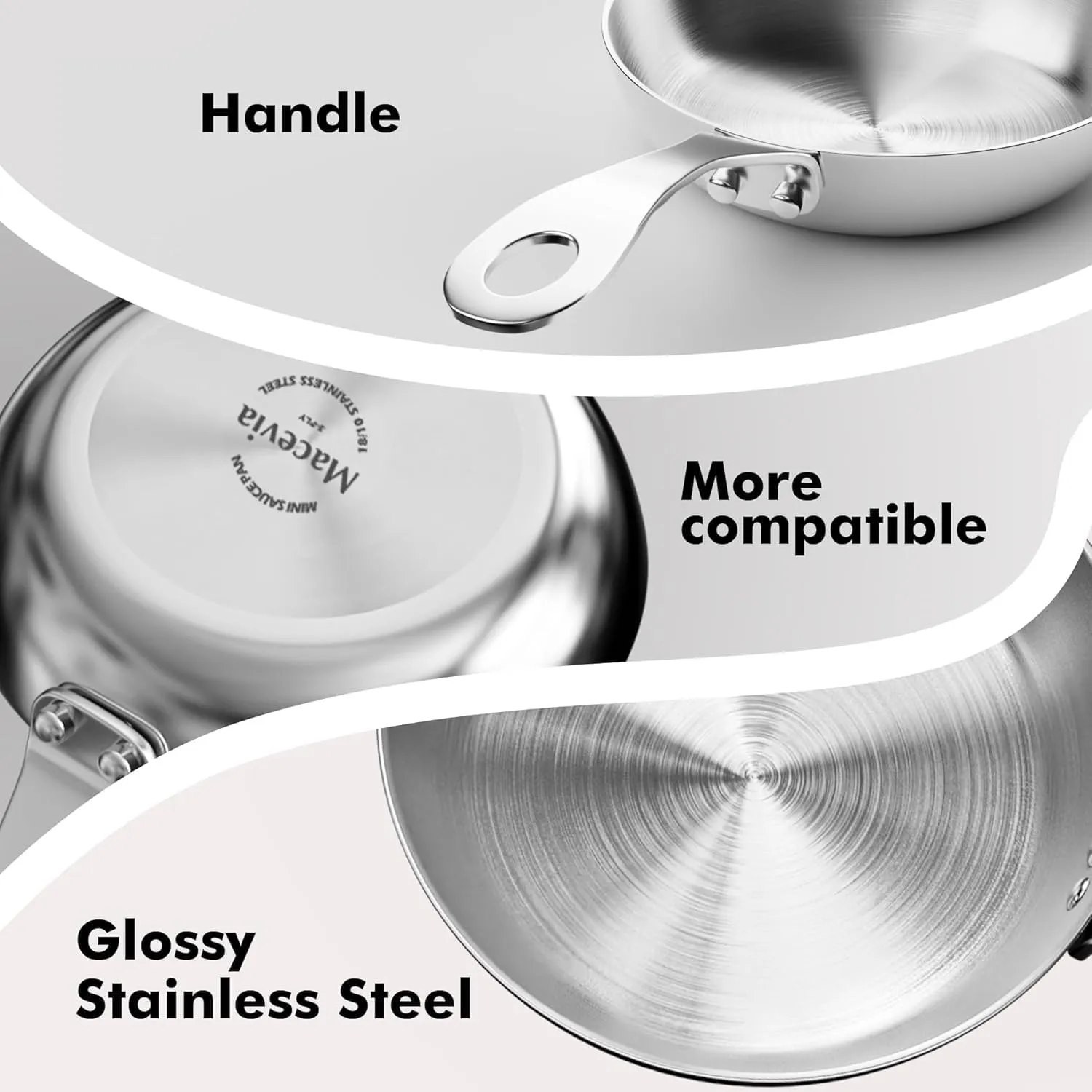 Macevia Mini Sauce Pan,18/10 Stainless Steel Butter Warmer Small Pot Cooking with Handle, Multipurpose Use for Home Kitchen or Restaurant (0.12 Quart/4 Inch) - Silver