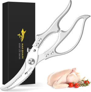 MAD SHARK Heavy Duty Poultry Shears, Kitchen Shears with Slip Handle & Safety Lock, All Purpose Kitchen Scissors for Chicken, Meat Cutting, Turkey, Fish, Vegetables, Spring Loaded, Dishwasher Safe