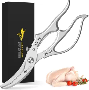 MAD SHARK Heavy Duty Poultry Shears, Kitchen Shears with Slip Handle & Safety Lock, All Purpose Kitchen Scissors for Chicken, Meat Cutting, Turkey, Fish, Vegetables, Spring Loaded, Dishwasher Safe