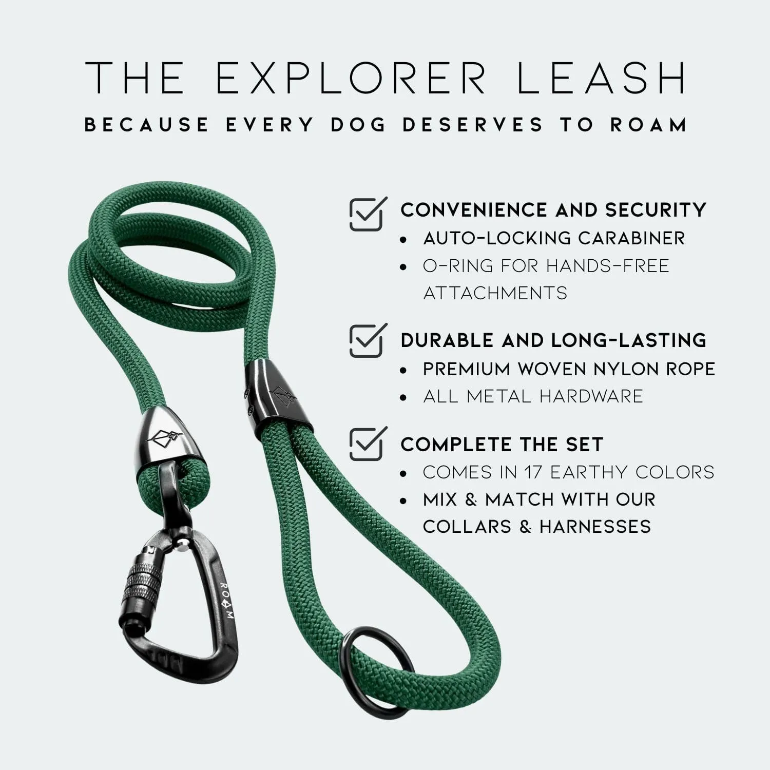 MADE TO ROAM Premium Explorer Leash - Climbing Rope Leash with Autolocking Aviation Aluminum Carabiner - Oregon Haze, 4ft