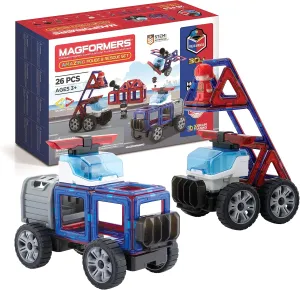 Magformers Amazing Police and Rescue 26Pc Set | Magnetic Tiles for STEM Development and Critical Thinking | Magnetic Blocks and Building Tiles to Develop Problem-Solving Ability and Shape Recognition