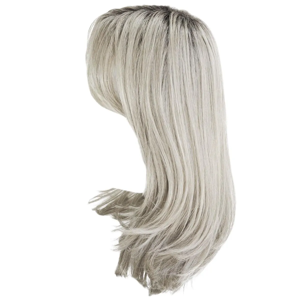Magnetic Apppel Long Layered Wig With Whispy Bangs by Hairuwear, Average Cap - Light Grey