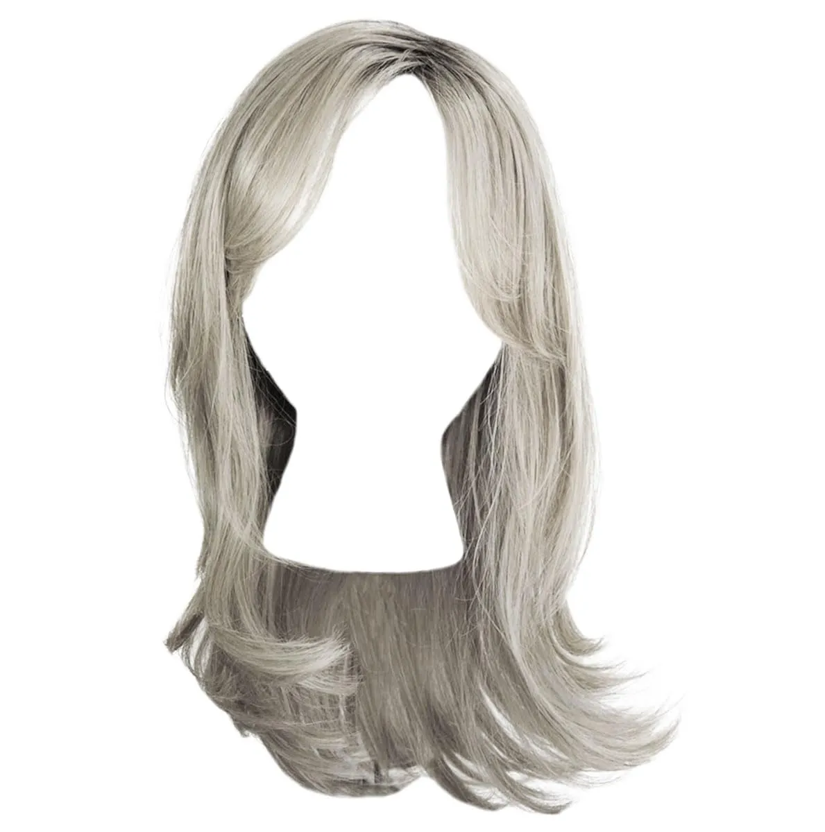 Magnetic Apppel Long Layered Wig With Whispy Bangs by Hairuwear, Average Cap - Light Grey