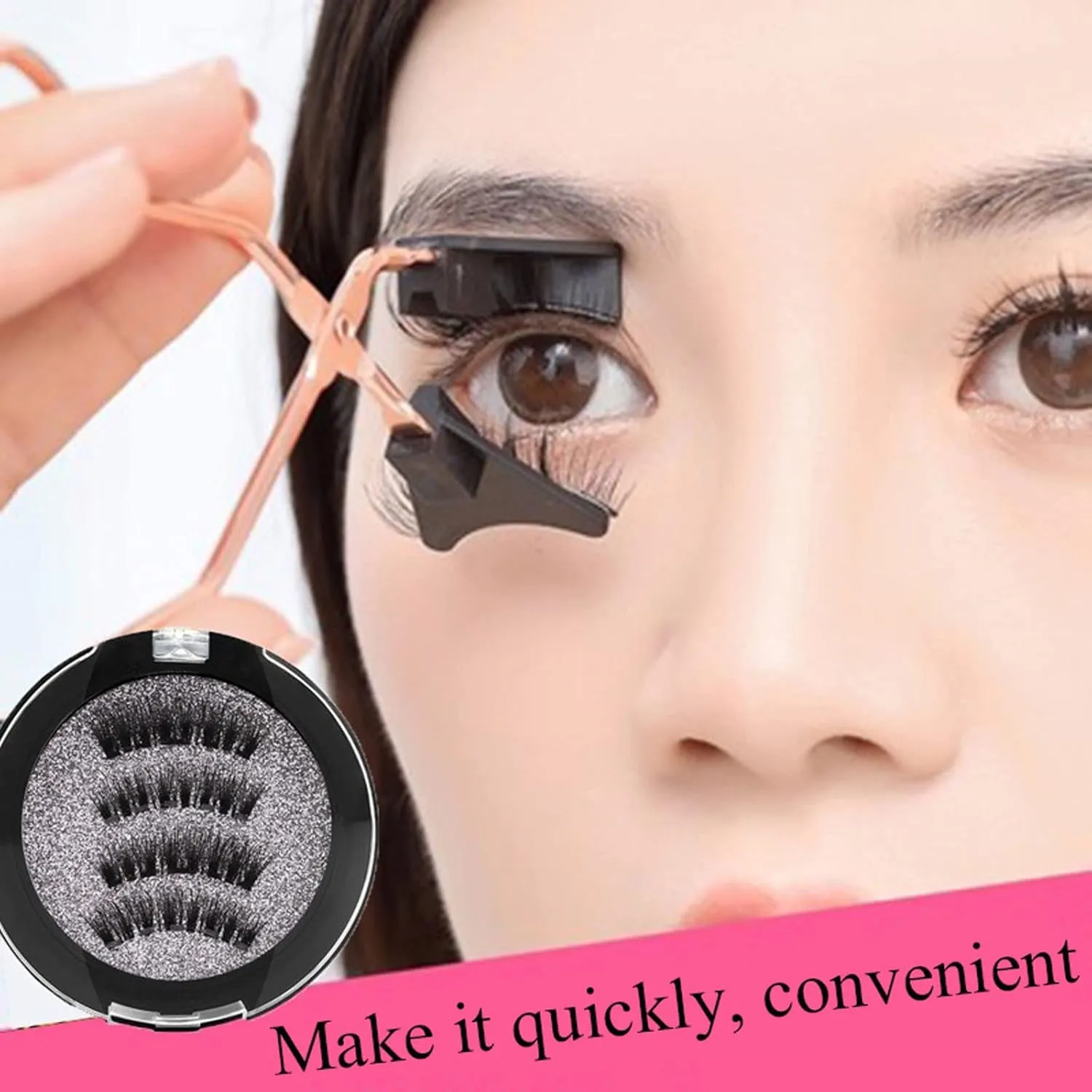Magnetic Eyelashes, 2 Pairs Dual Magnetic False Lashes Natural Look, 3D False Eyelashes Extension Kit with Applicator Tweezers,Ks02