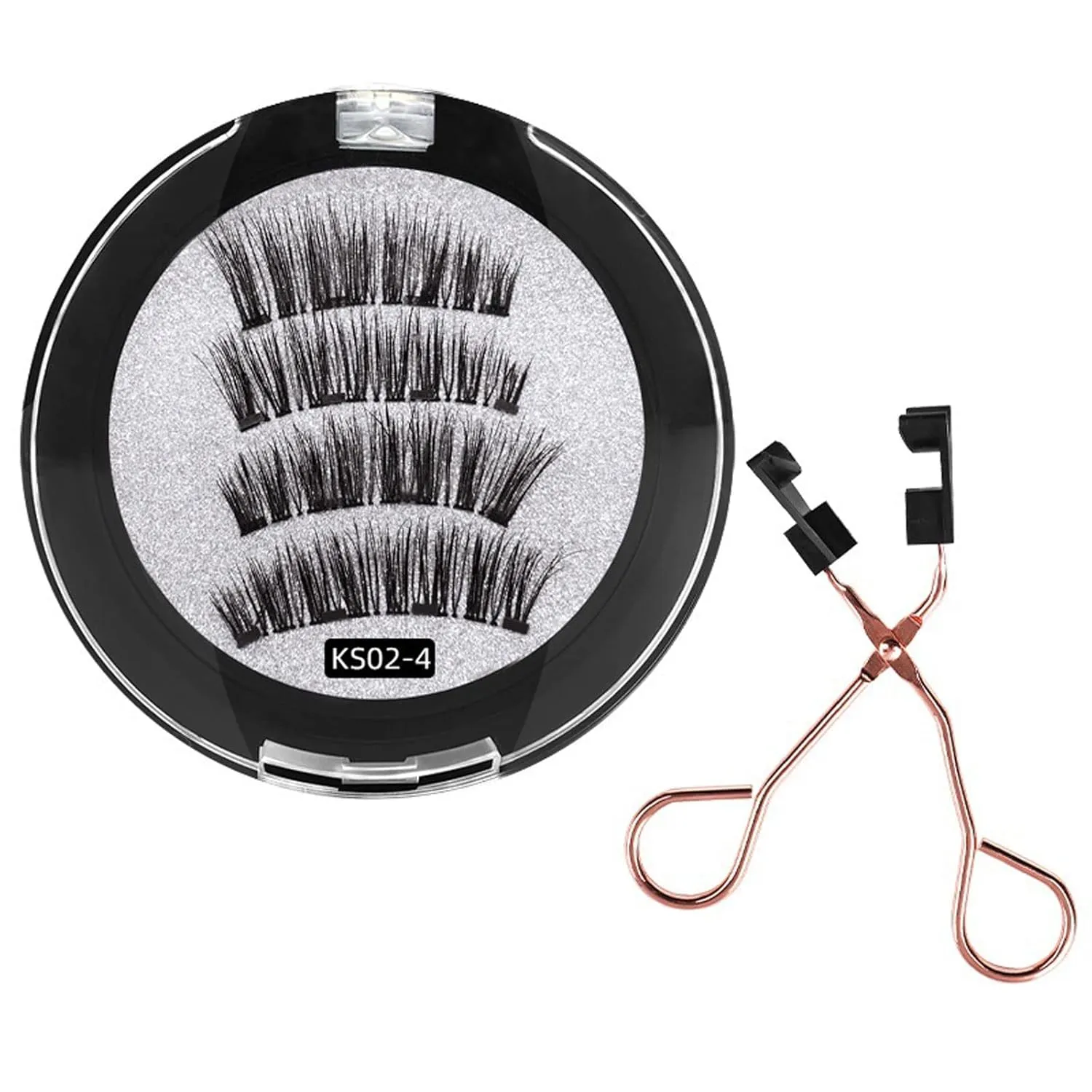 Magnetic Eyelashes, 2 Pairs Dual Magnetic False Lashes Natural Look, 3D False Eyelashes Extension Kit with Applicator Tweezers,Ks02