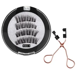 Magnetic Eyelashes, 2 Pairs Dual Magnetic False Lashes Natural Look, 3D False Eyelashes Extension Kit with Applicator Tweezers,Ks02