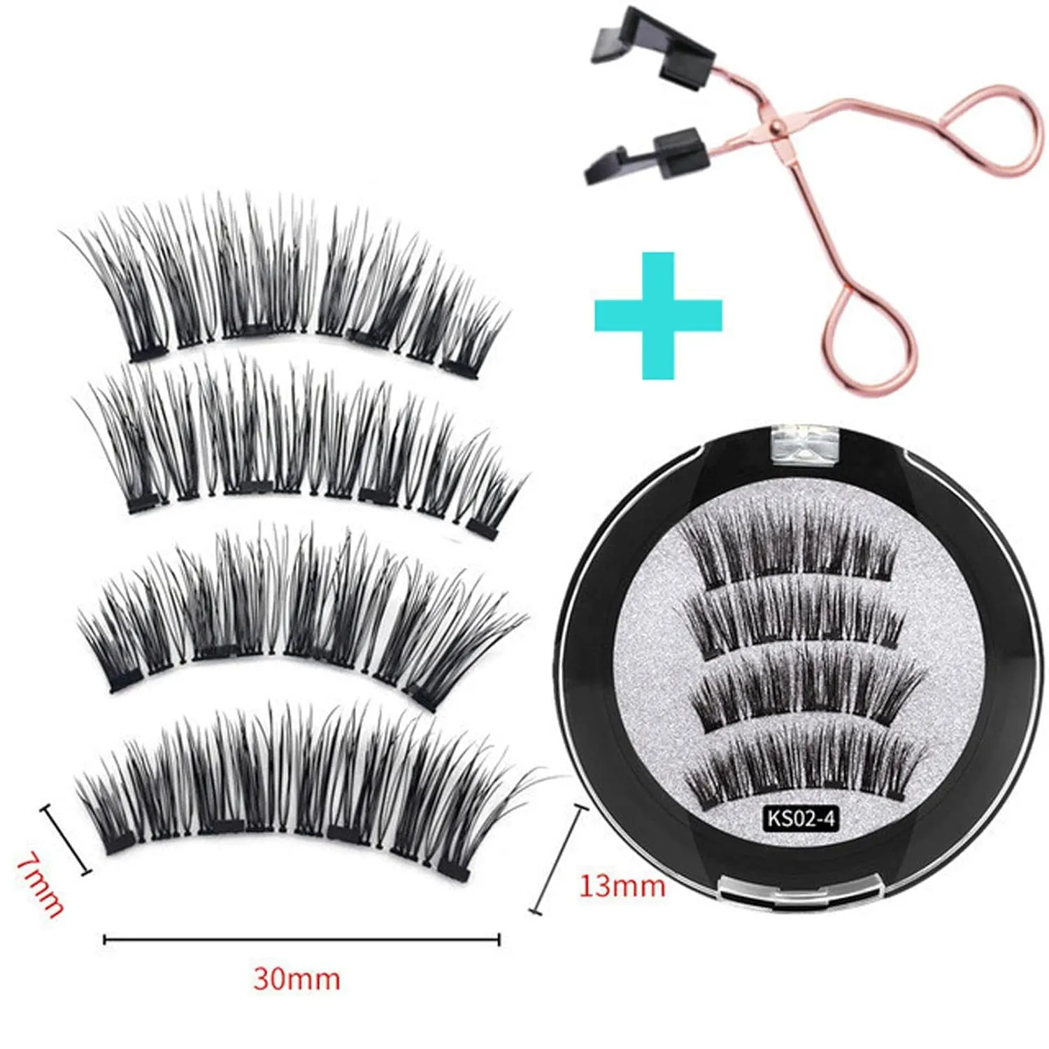 Magnetic Eyelashes, 2 Pairs Dual Magnetic False Lashes Natural Look, 3D False Eyelashes Extension Kit with Applicator Tweezers,Ks02