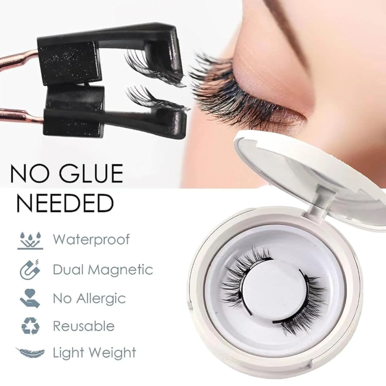 Magnetic Eyelashes Natural Look with Applicator, No Glue Needed, Lashes Kit Easy to Wear & Remove (Simple)