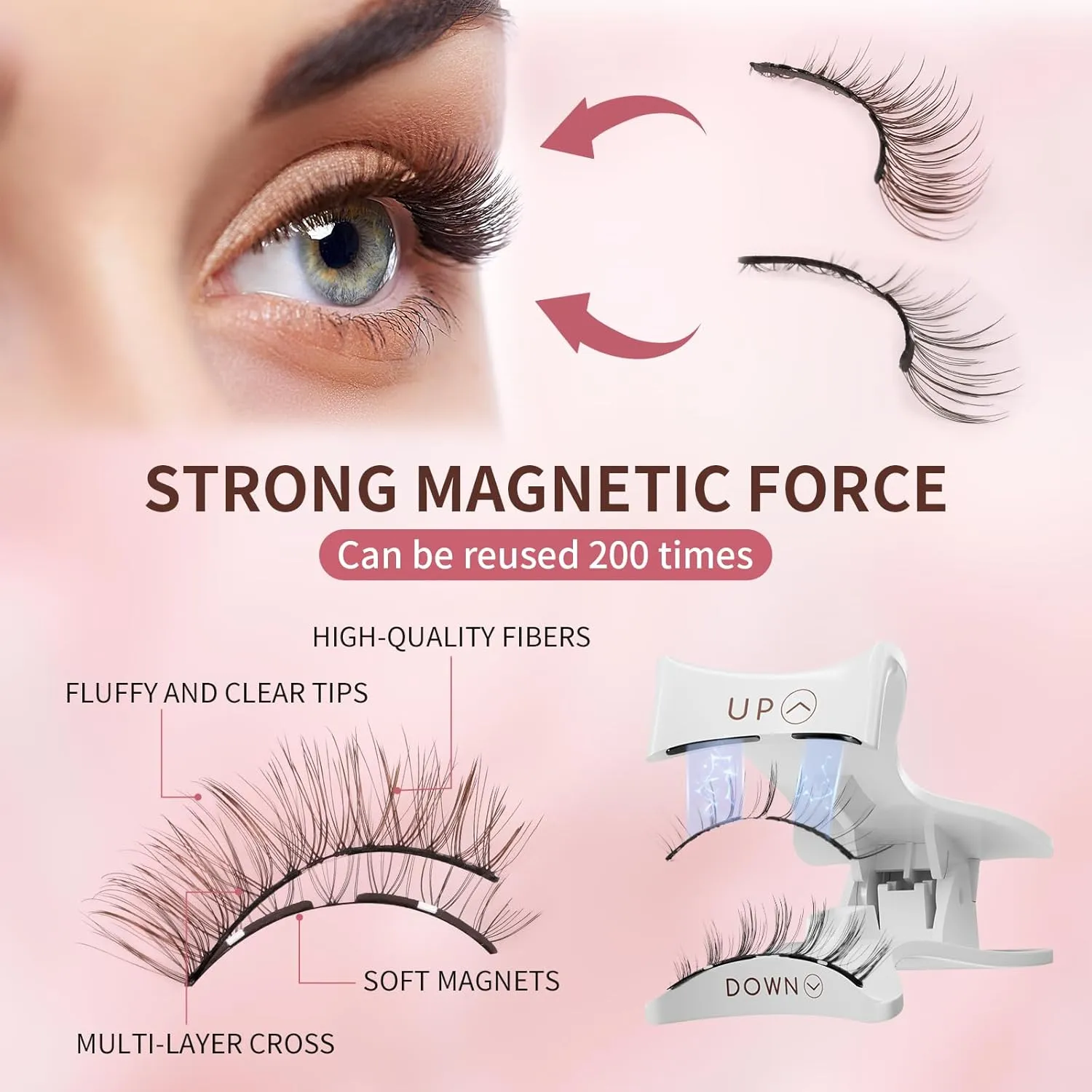 Magnetic Eyelashes, Reusable Dual Magnetic Lashes without Eyeliner, Natural Look Magnetic Eyelashes with Applicator, Soft Magnets False Eyelashes, No Glue & No Makeup Remover, Sweet Cat