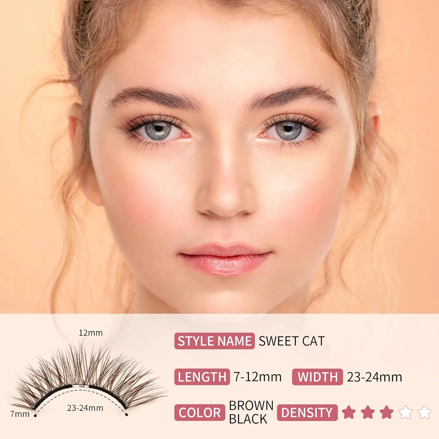 Magnetic Eyelashes, Reusable Dual Magnetic Lashes without Eyeliner, Natural Look Magnetic Eyelashes with Applicator, Soft Magnets False Eyelashes, No Glue & No Makeup Remover, Sweet Cat