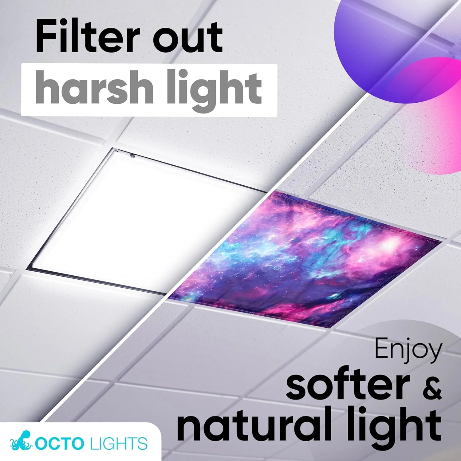 Magnetic Fluorescent Light Covers For Ceiling Lights - Astronomy Cover For Fluorescent & LED Fixture - Must Haves For Teacher Supplies - Classroom, Home, Office Decor - Shield Overhead Lighting
