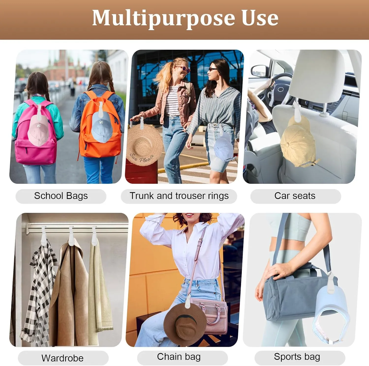 Magnetic Hat Clip for Travel on Bag, 2Pcs Light Gray Silicone Hat Clip Magnet Hat Holder Hat Hook for Bag Tote Luggage, Beach Straw Hat Carry Clip, Vacation Traveling Essentials Accessory