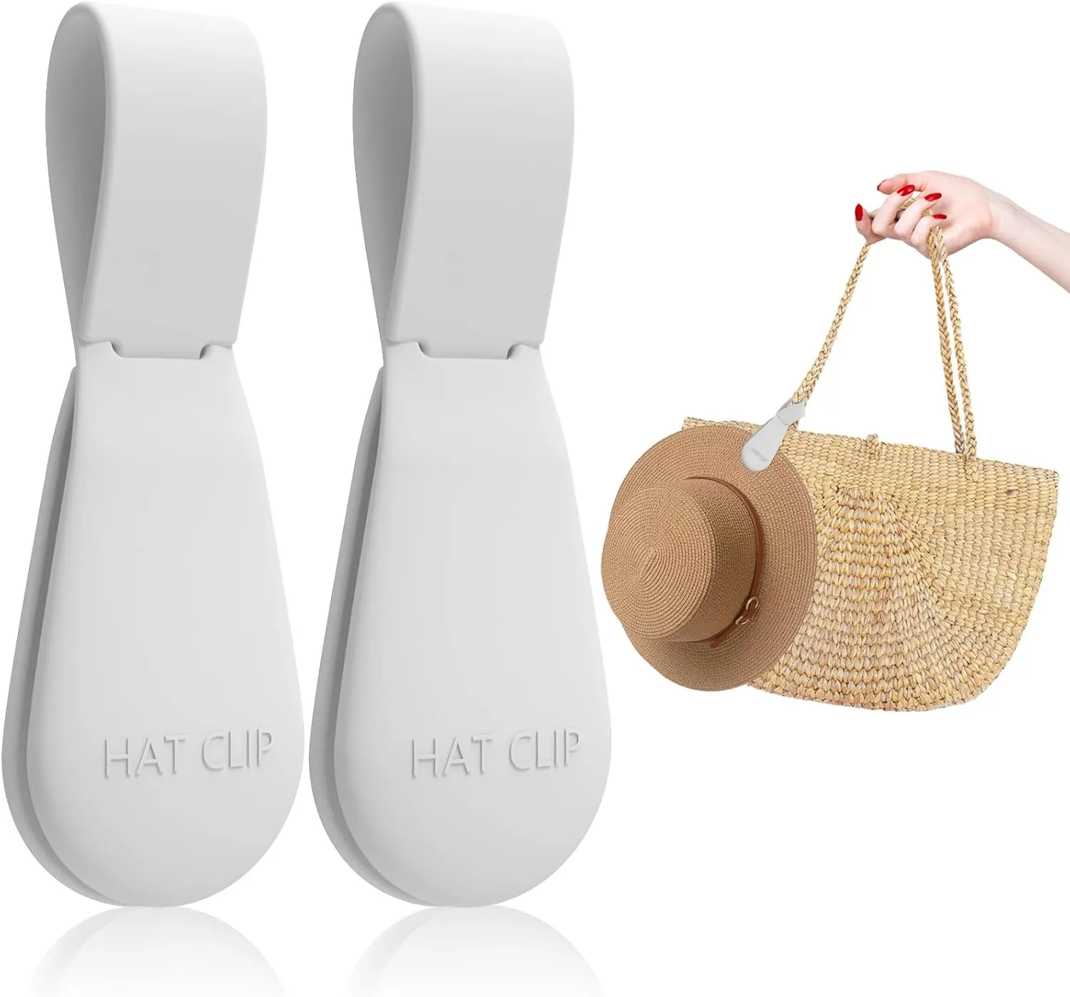 Magnetic Hat Clip for Travel on Bag, 2Pcs Light Gray Silicone Hat Clip Magnet Hat Holder Hat Hook for Bag Tote Luggage, Beach Straw Hat Carry Clip, Vacation Traveling Essentials Accessory