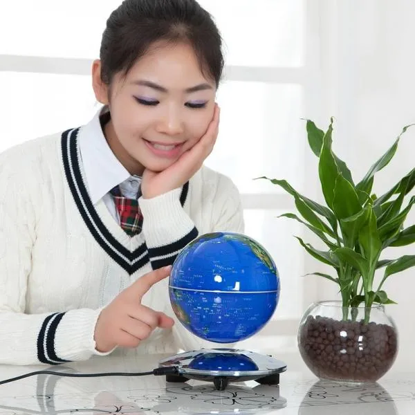 Magnetic Levitation Floating Globe World Map 6 inch Amazing Office House Decor Gift Educational Toy EU Plug Dark Blue