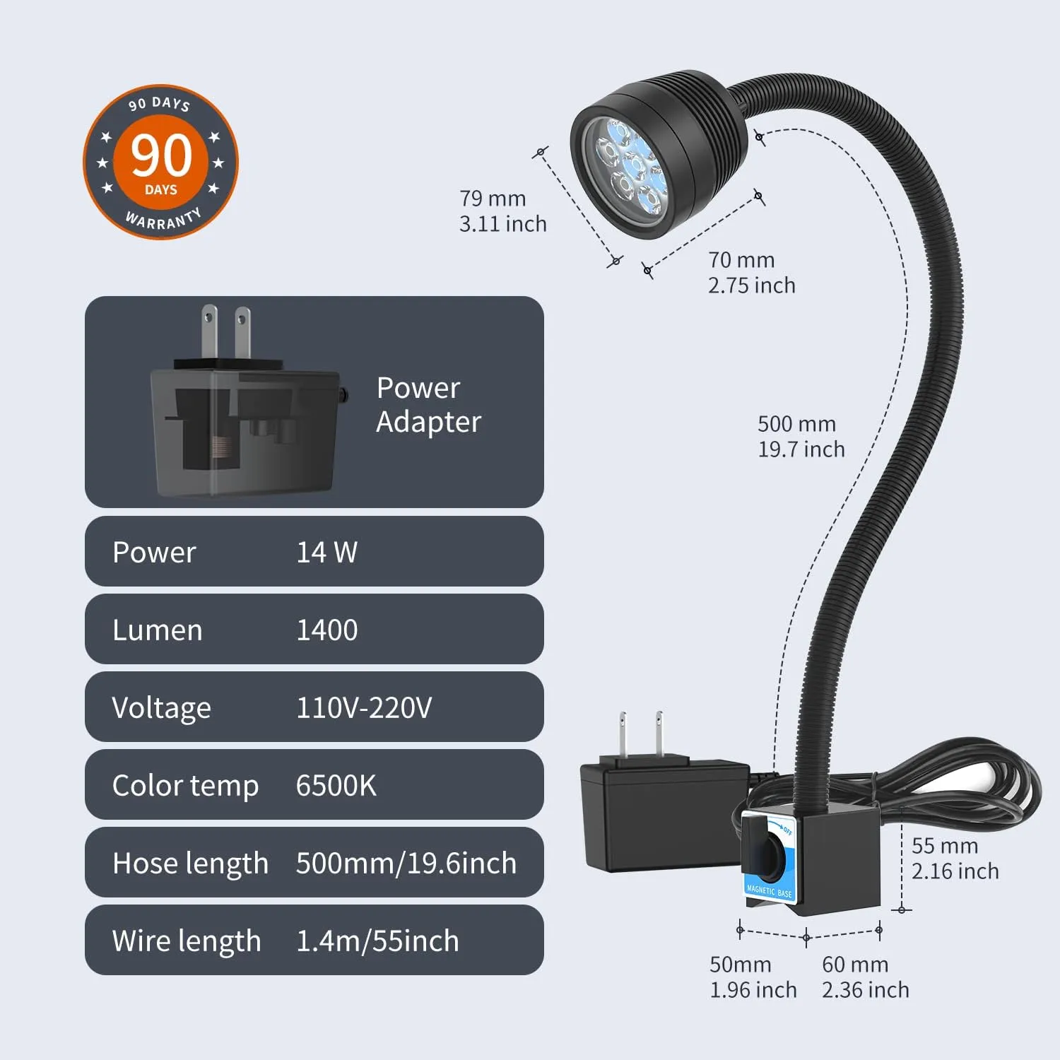Magnetic Light, 14W Magnetic Lathe Light, IP66 WaterProof Led Machine Light 1400 Lumens for Lathe Lighting Milling Machine, Drill Press Lighting