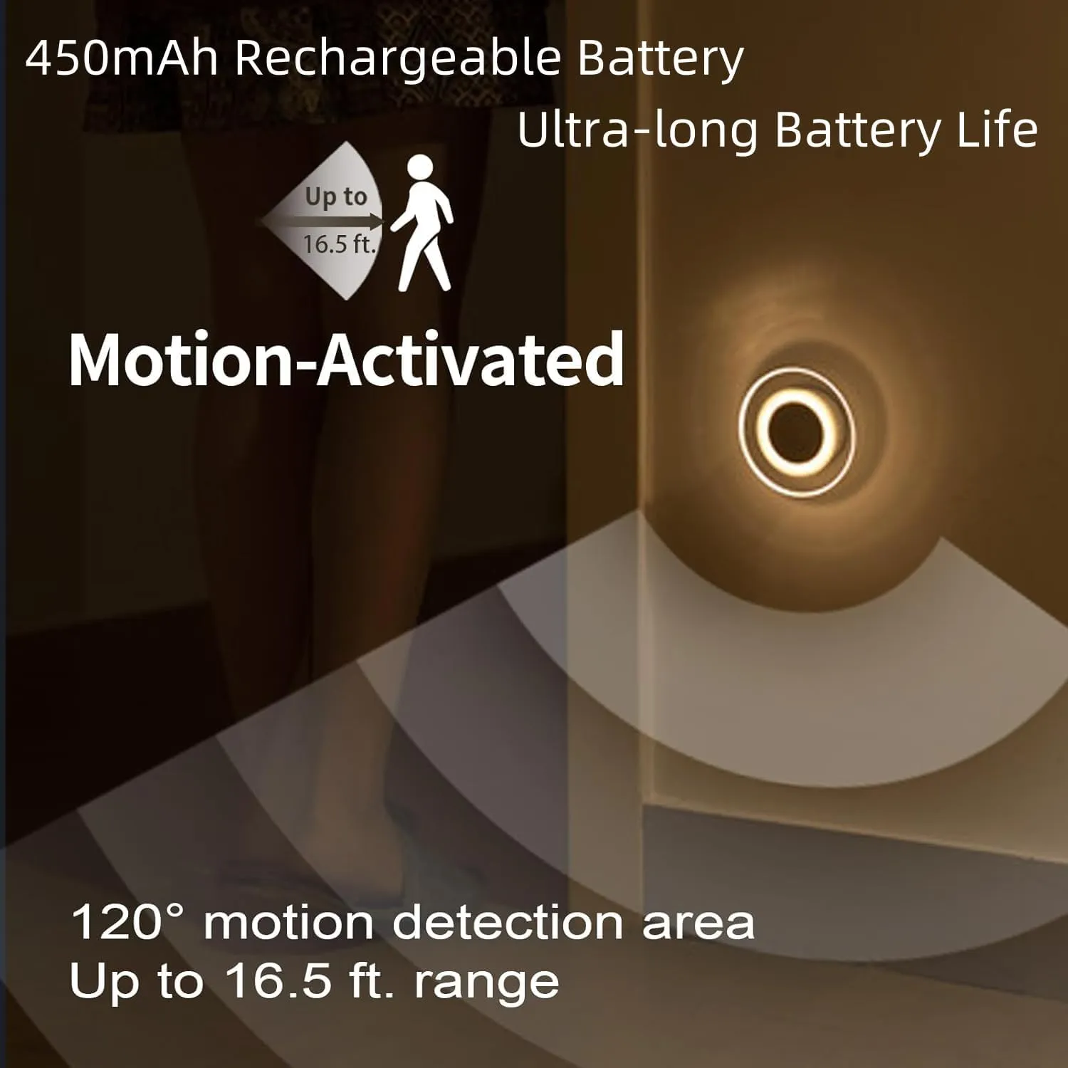 Magnetic Motion Sensor Night Light with Stick-On Base, Cruise Rechargeable Battery Powered Cordless Glow Light, Ideal for Bedroom, Bathroom, Stairway- Moonlit