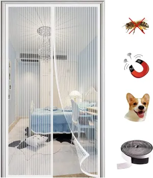 Magnetic Screen Door, Automatic Closure - Easy Install, Convenient Entry for Outer, Balcony, Bedroom Doors - White, Fit 72 x 96 Inch