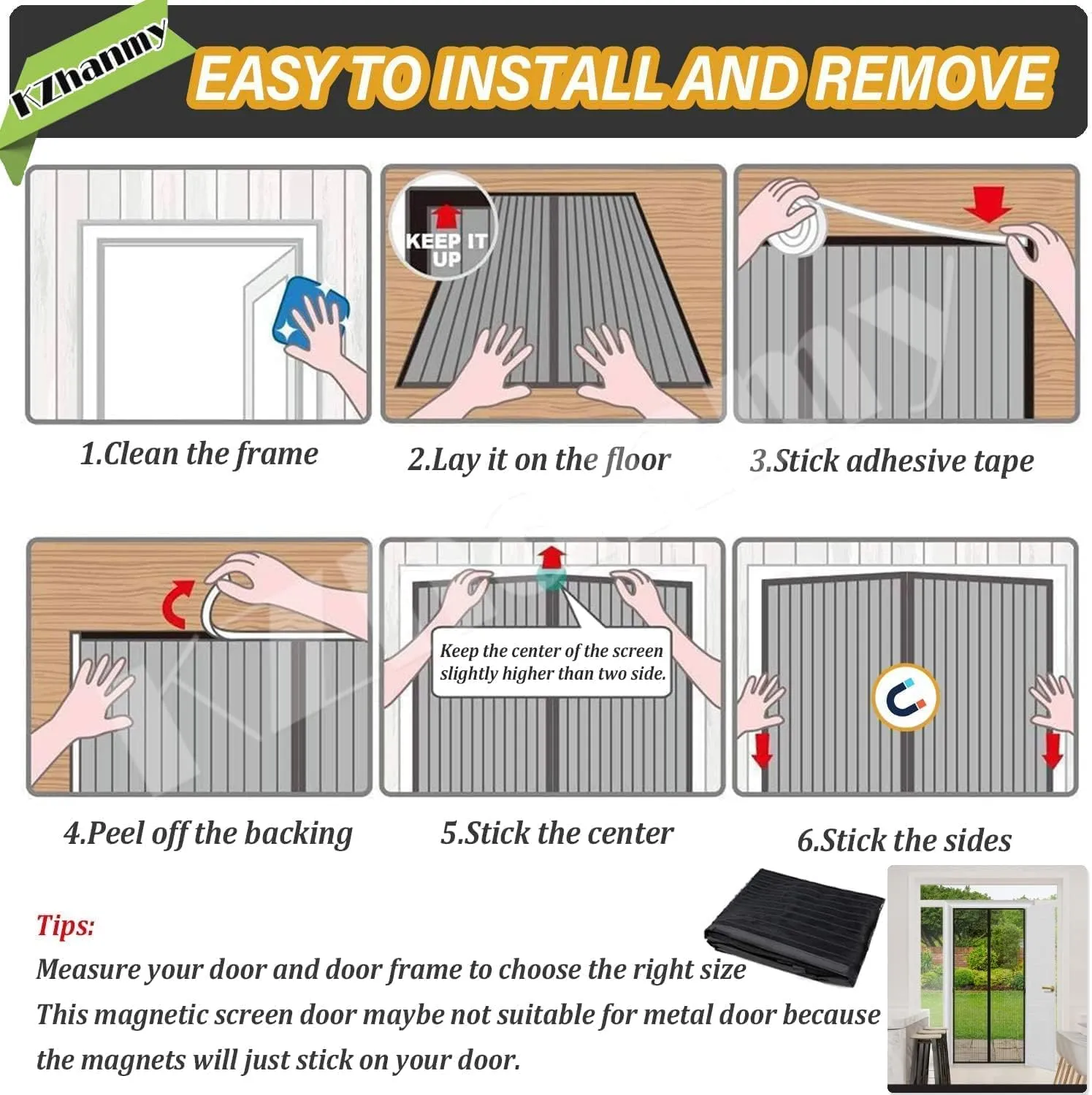 Magnetic Screen Door, Automatic Closure - Easy Install, Convenient Entry for Outer, Balcony, Bedroom Doors - White, Fit 72 x 96 Inch