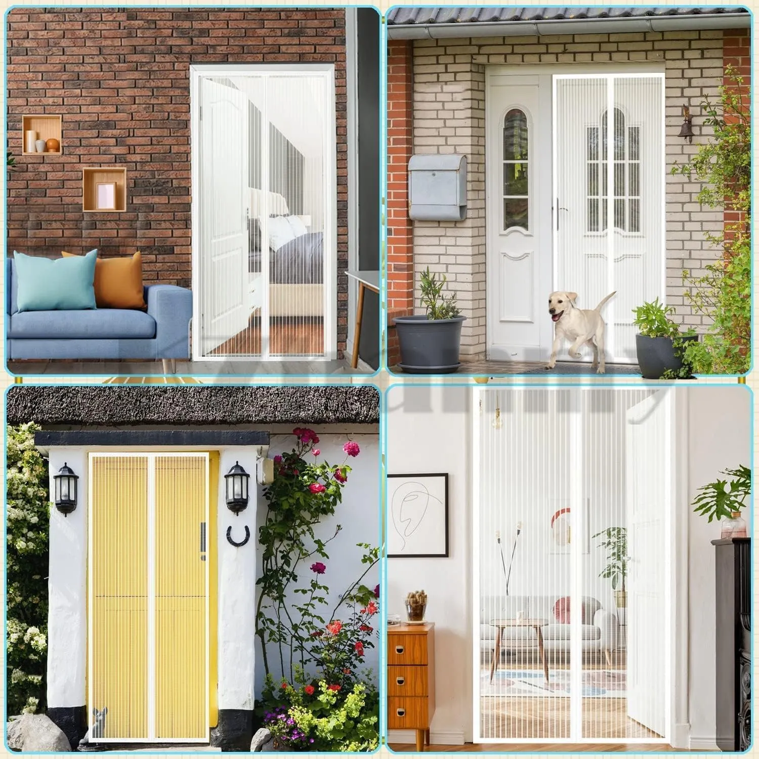 Magnetic Screen Door, Automatic Closure - Easy Install, Convenient Entry for Outer, Balcony, Bedroom Doors - White, Fit 72 x 96 Inch