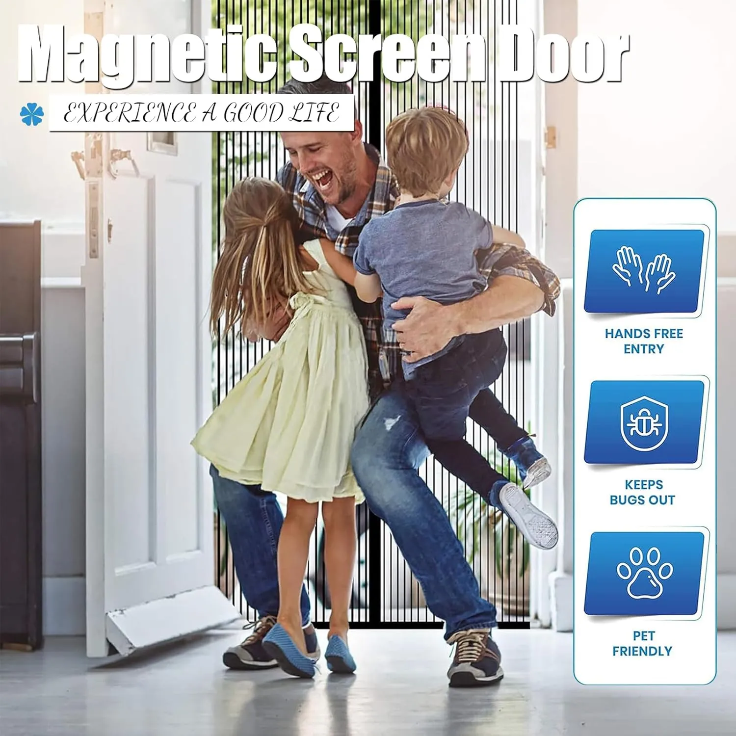Magnetic Screen Door Self Sealing Hands Free Mesh Partition Adjustable Magnetic Screen Door Mesh 4CM Adhesive Strips 1mm Bug Proof Ventilation