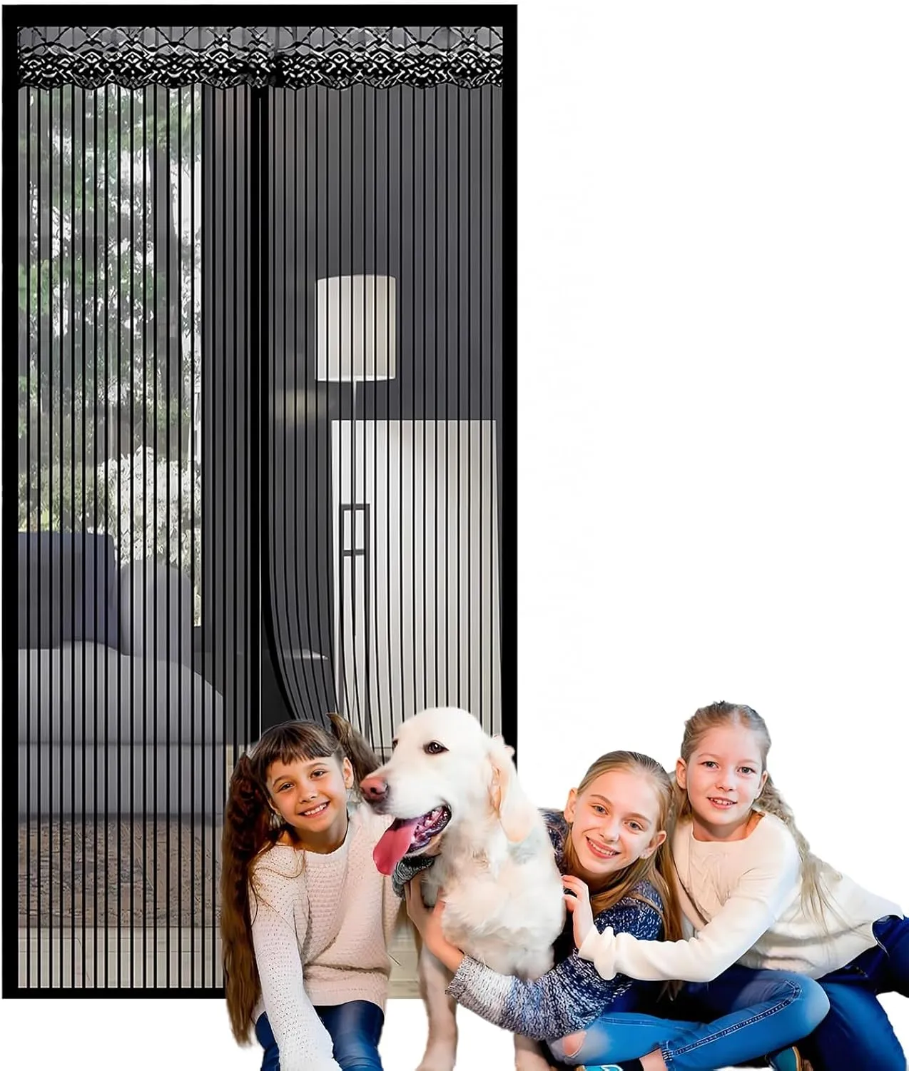 Magnetic Screen Door Self Sealing Hands Free Mesh Partition Adjustable Magnetic Screen Door Mesh 4CM Adhesive Strips 1mm Bug Proof Ventilation