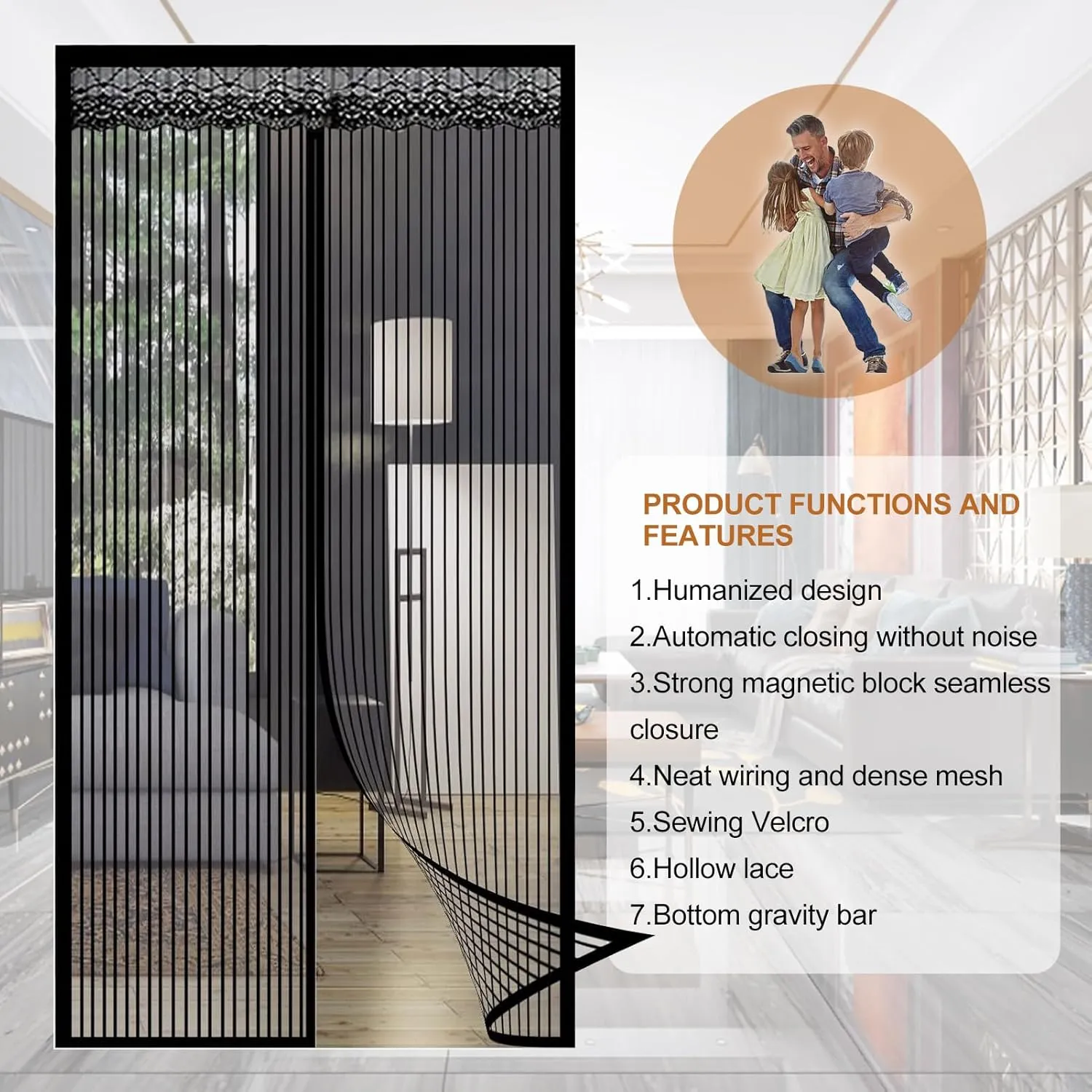 Magnetic Screen Door Self Sealing Hands Free Mesh Partition Adjustable Magnetic Screen Door Mesh 4CM Adhesive Strips 1mm Bug Proof Ventilation
