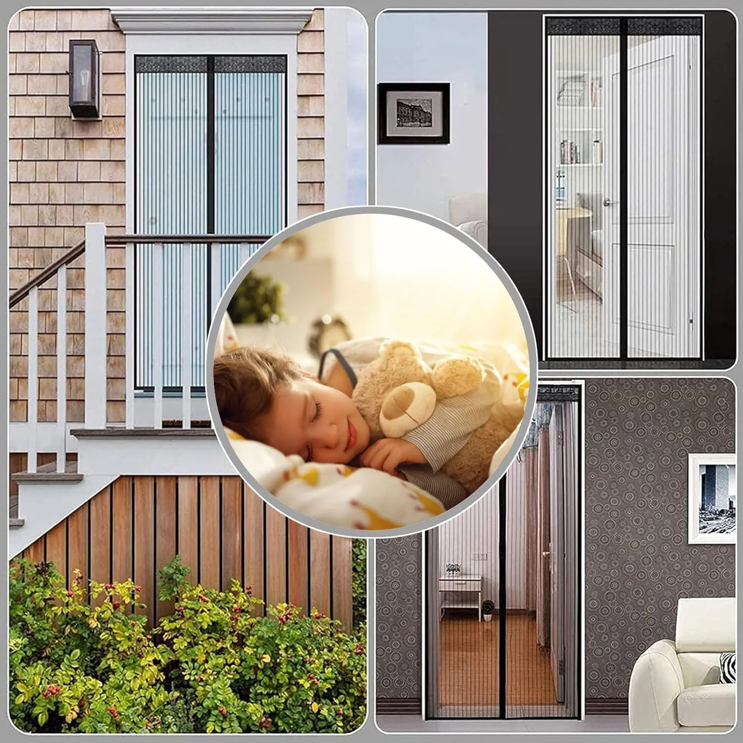 Magnetic Screen Door Self Sealing Hands Free Mesh Partition Adjustable Magnetic Screen Door Mesh 4CM Adhesive Strips 1mm Bug Proof Ventilation
