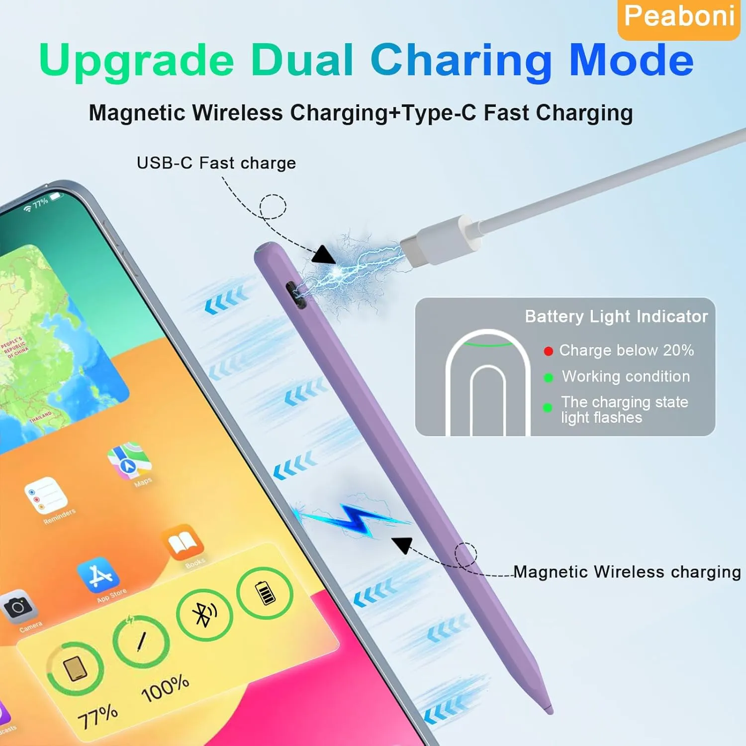 Magnetic Wireless Charging Pencil 2nd Generation for iPad 2018-2023 Model Compatible with Pro11 in 1/2/3/4,Pro 12.9 in 3/4/5/6,Air 3/4/5,Mini 5/6,iPad 6/7/8/9/10