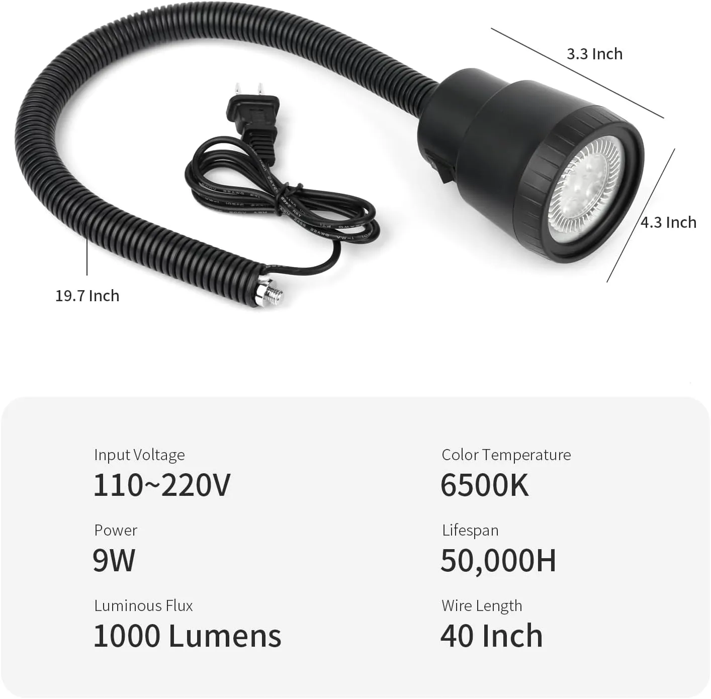 Magnetic Work Light, 9W Machine Lights, 1000 Lumens Flexible Work Lamp for Lathe Milling Machine Drill Press, Industrial Lighting with 6T Mgagnetic Base