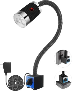 Magnetic Work Light, LED Work Light with Flexible Gooseneck and Magnetic Base, Shop Tool Lamp for Lathe, Work Bench, Sewing Machine,Grill,Industrial Lighting,10W,900Lumens,Black