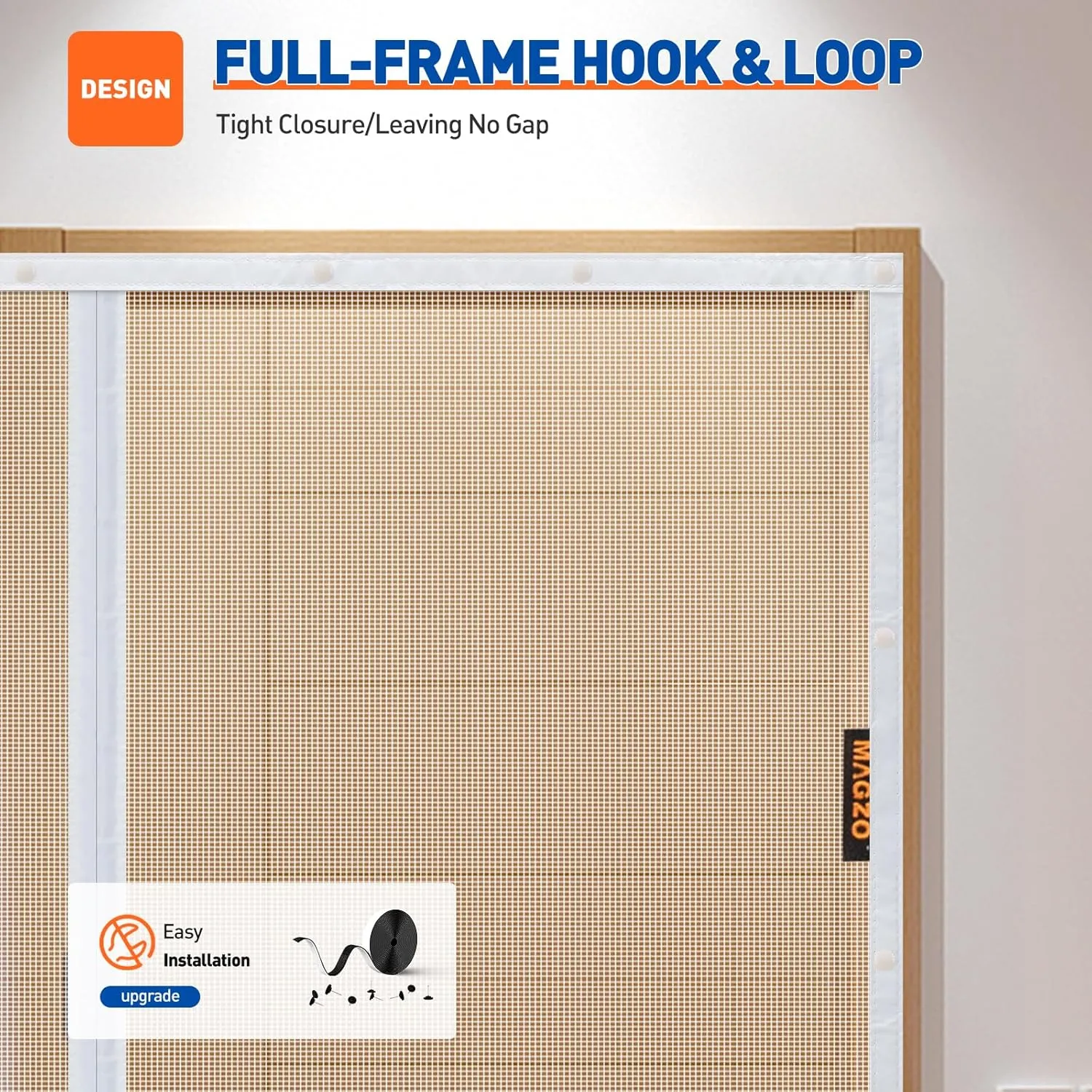 MAGZO Magnetic Screen Door Fit Door Size 30 x 80 Inch, Screen Size 32" x 81" Strong Magnet Door Mesh with Reinforced Hook & Loop for Patio, Sliding, French, White