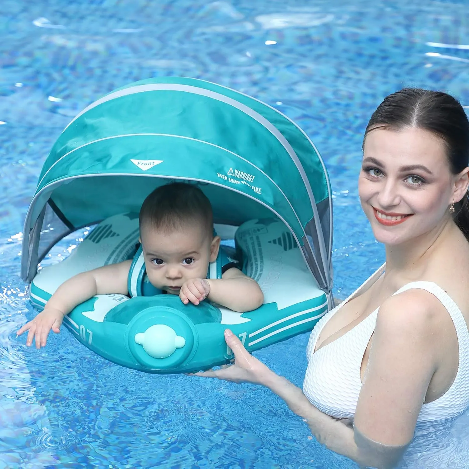 Mambobaby Float with Canopy Baby Float No.7 Airplane Add Tail Baby Pool Swim Float Air Free Solid Swimming Trainer Non-Inflatable Water Floats for Infant 3-48 Months, Green