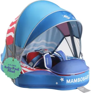 MAMBOBABYFLOAT Sunny Navigator Baby Pool Float with Canopy — Safe, Comfortable, Adjustable American Flag Pool Float w/Sun Protection, Air-Free Foam Technology, 5-Way Buckle System