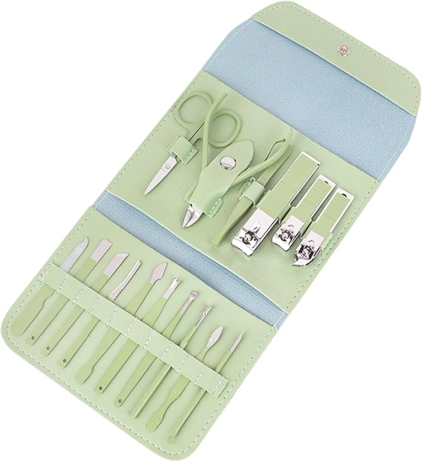 Manicure Set Nail Clippers Pedicure Kit 16 Pieces Stainless Steel Manicure Kit with Green Bag, Fingernail Toenail Clippers for Home Workplace Outdoor Travel (Green)