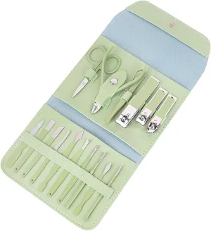 Manicure Set Nail Clippers Pedicure Kit 16 Pieces Stainless Steel Manicure Kit with Green Bag, Fingernail Toenail Clippers for Home Workplace Outdoor Travel (Green)