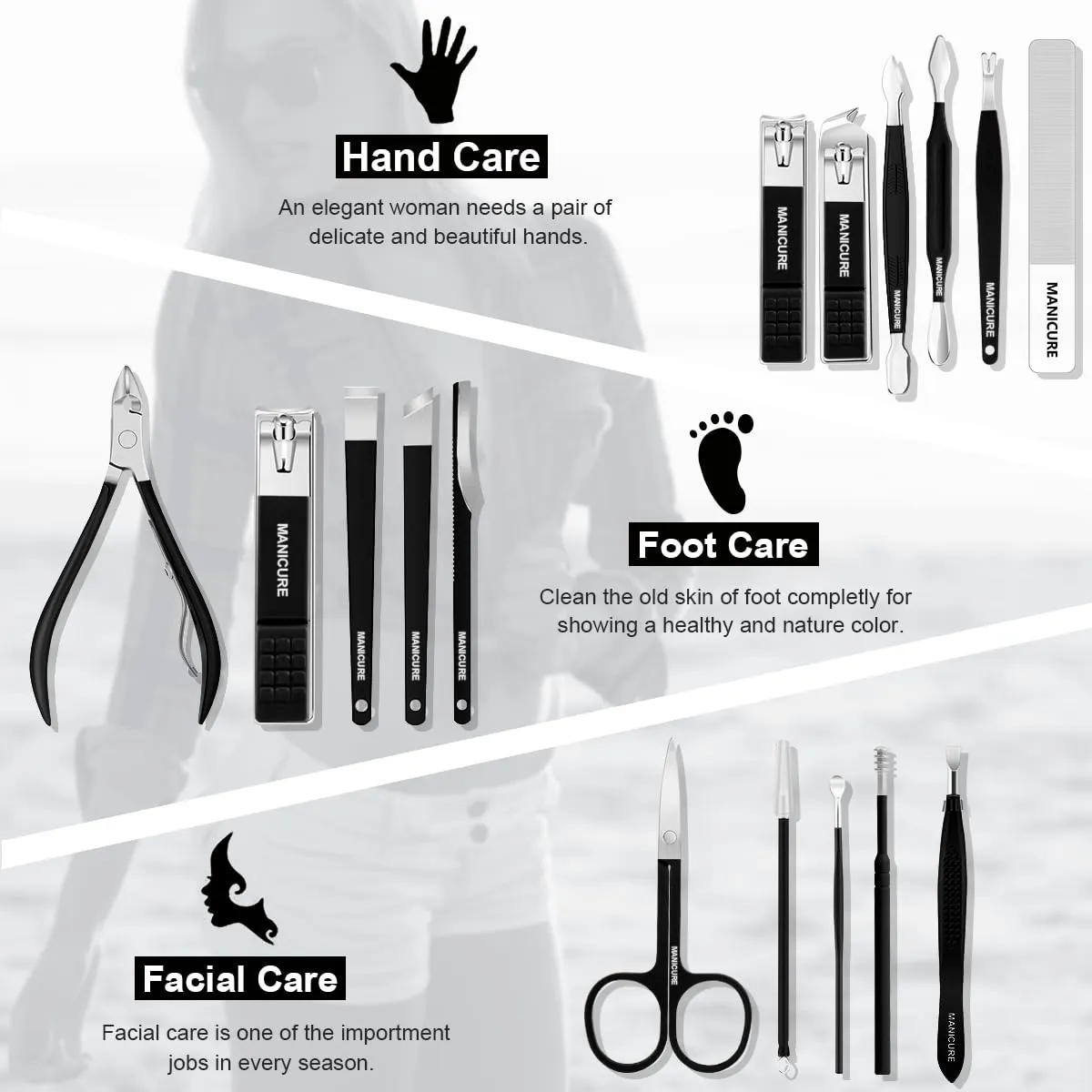 Manicure Set Professional Nail Clippers Pedicure Kit, 16 pcs Stainless Steel Nail Care Tools Grooming Kit with Luxurious Travel Leather Case for Thick Nails Men Women Gift (Black)