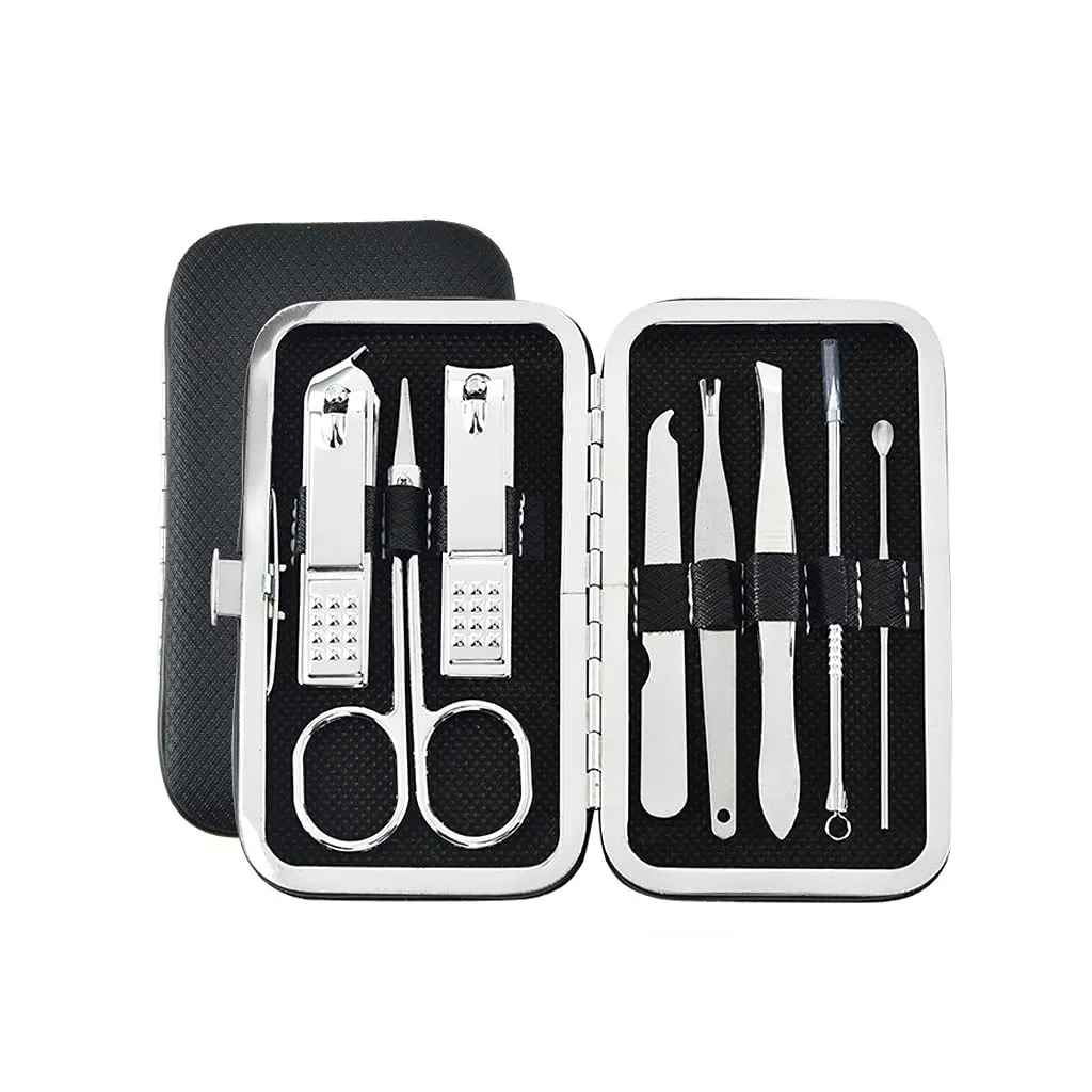 Manicures, Pedicure Kits, Nail Clippers, Manicure Pedicure Built-in Nail File Home Travel Suitable for Gifts Mini 8-piece Set Black Professional Grooming Kits (Color : Black)