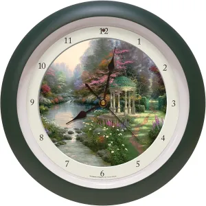 Mark Feldstein & Associates Thomas Kinkade Garden of Prayer Soothing Nature Sounds Wall Clock, 13 Inch, Green