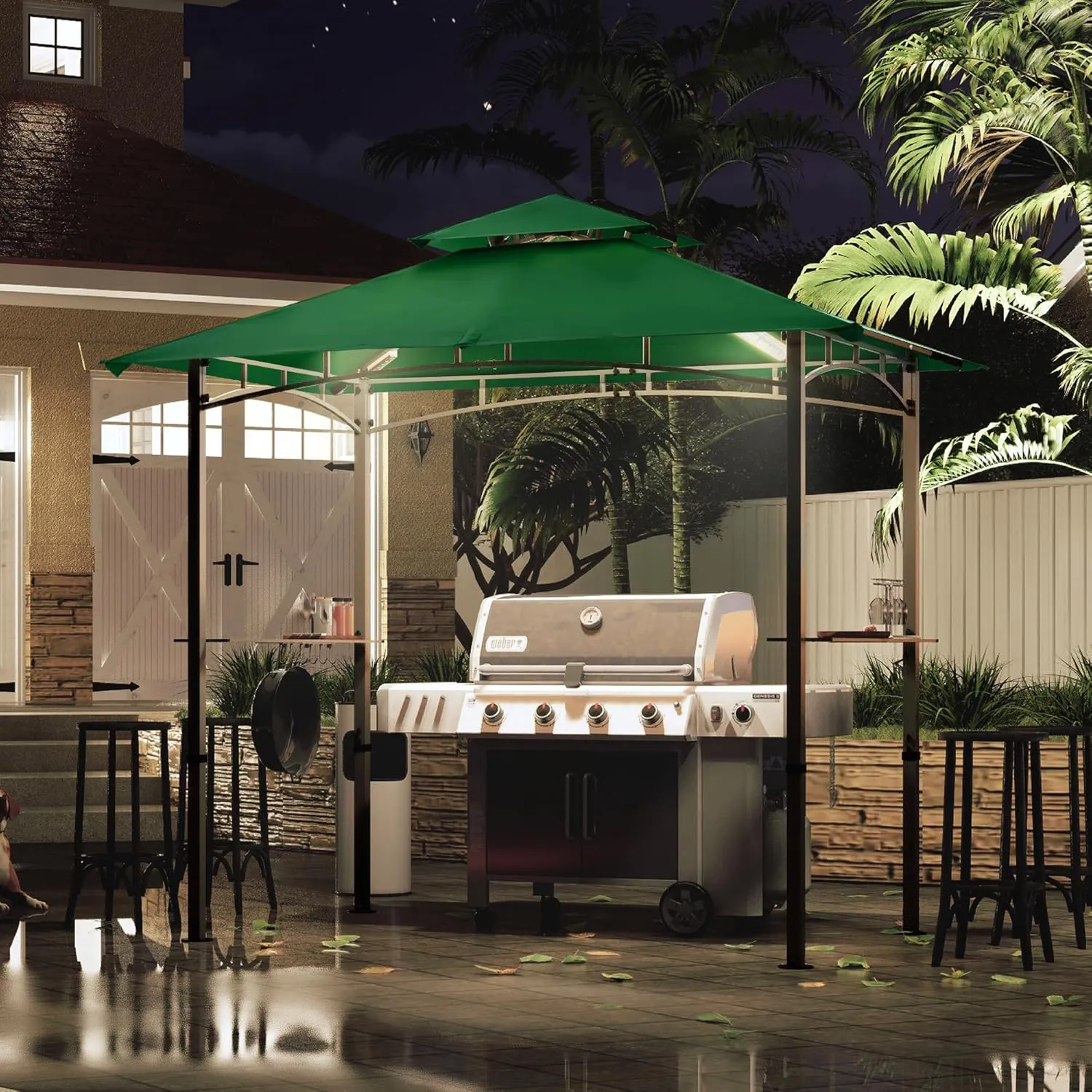 MASTERCANOPY 8 x 5 Grill Gazebo Outdoor BBQ Gazebo Canopy with 2 LED Lights (Forest Green)