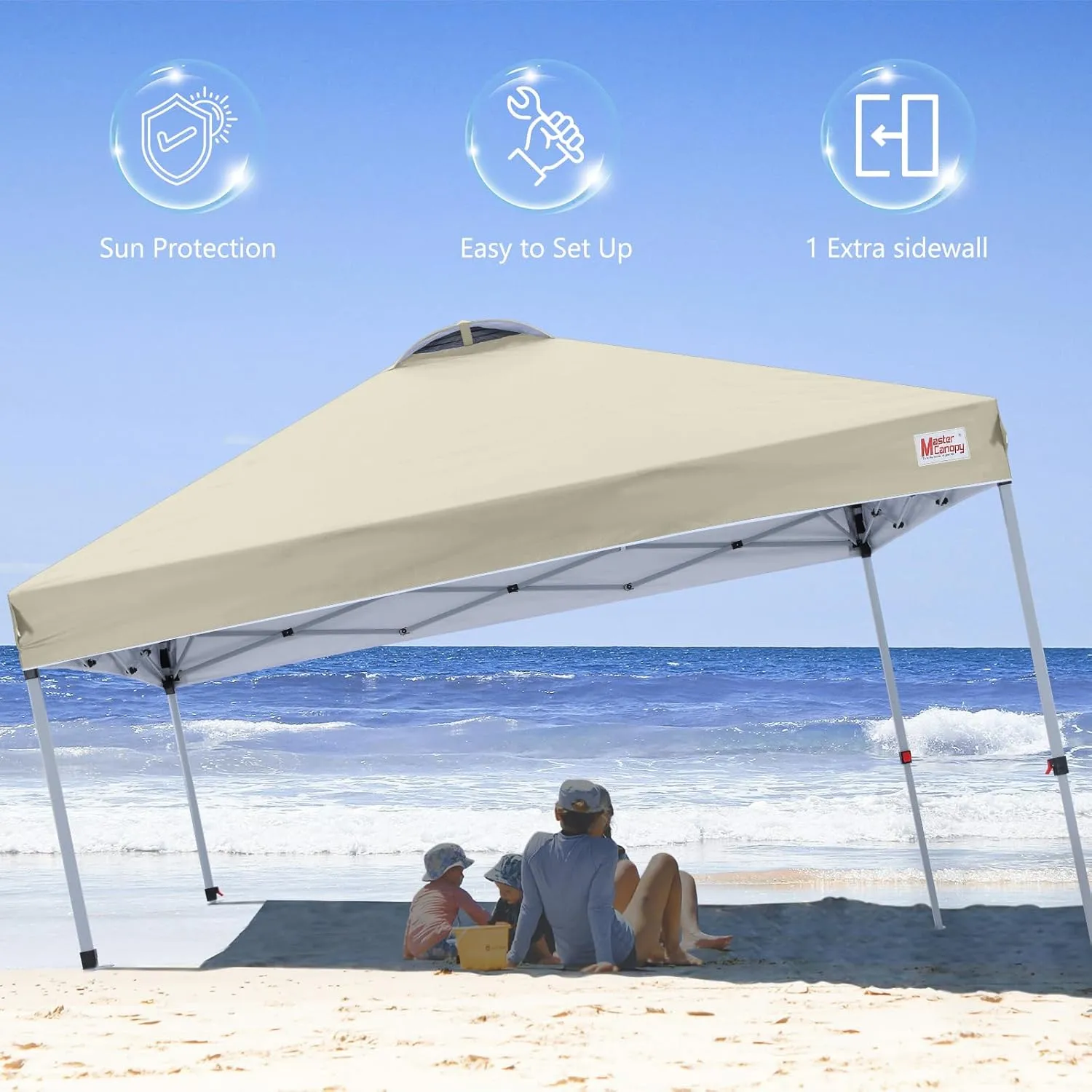 MASTERCANOPY Durable Pop-up Canopy Tent with 1 Sidewall (10'x10',Beige)