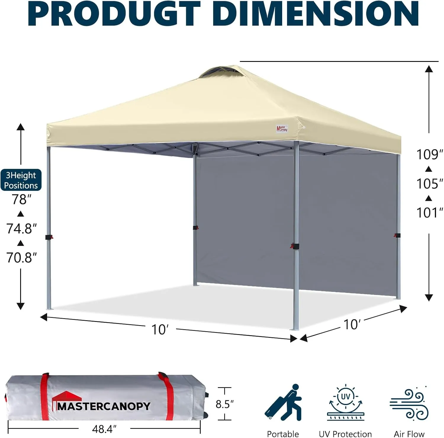 MASTERCANOPY Durable Pop-up Canopy Tent with 1 Sidewall (10'x10',Beige)