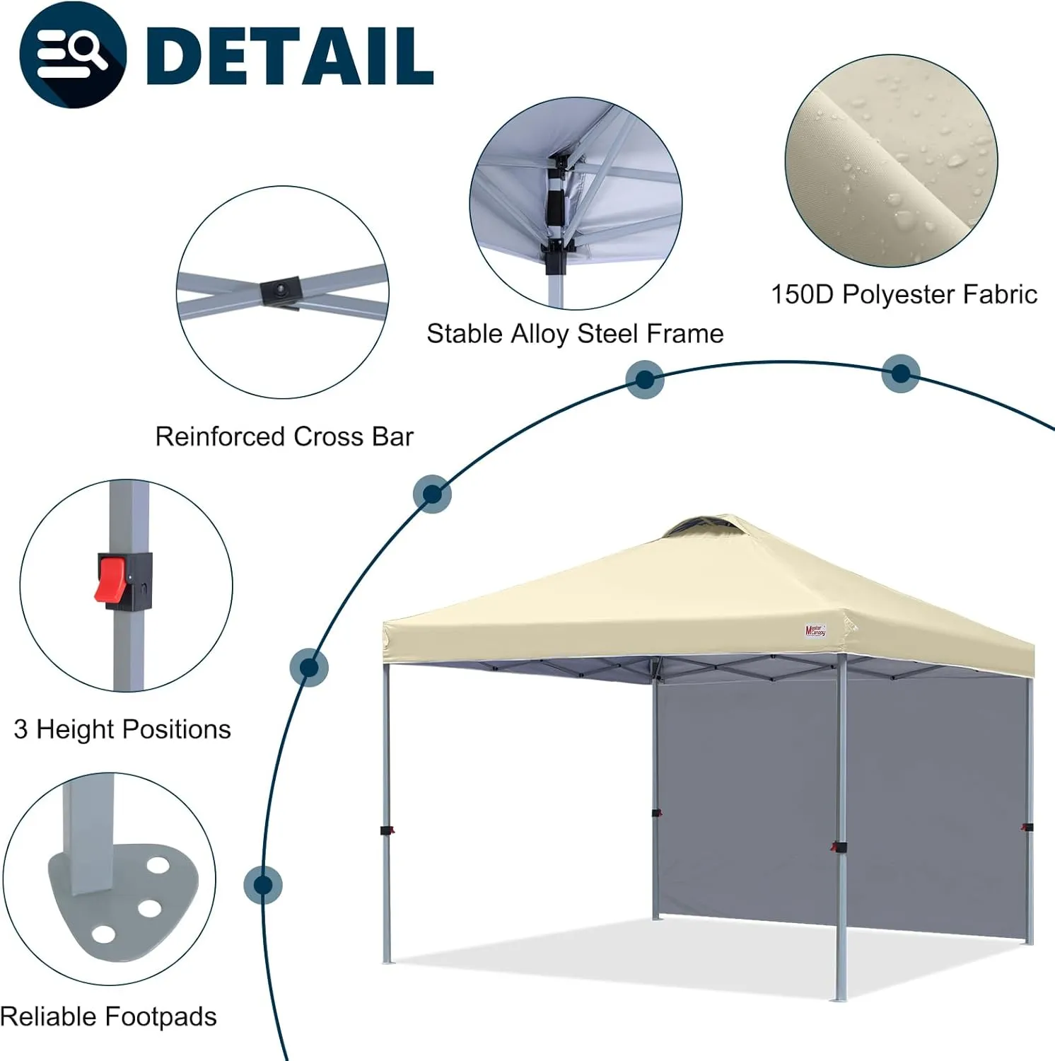 MASTERCANOPY Durable Pop-up Canopy Tent with 1 Sidewall (10'x10',Beige)