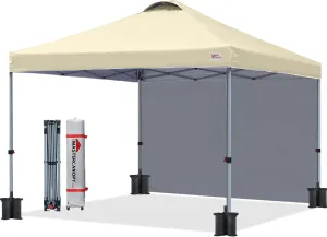 MASTERCANOPY Durable Pop-up Canopy Tent with 1 Sidewall (10'x10',Beige)