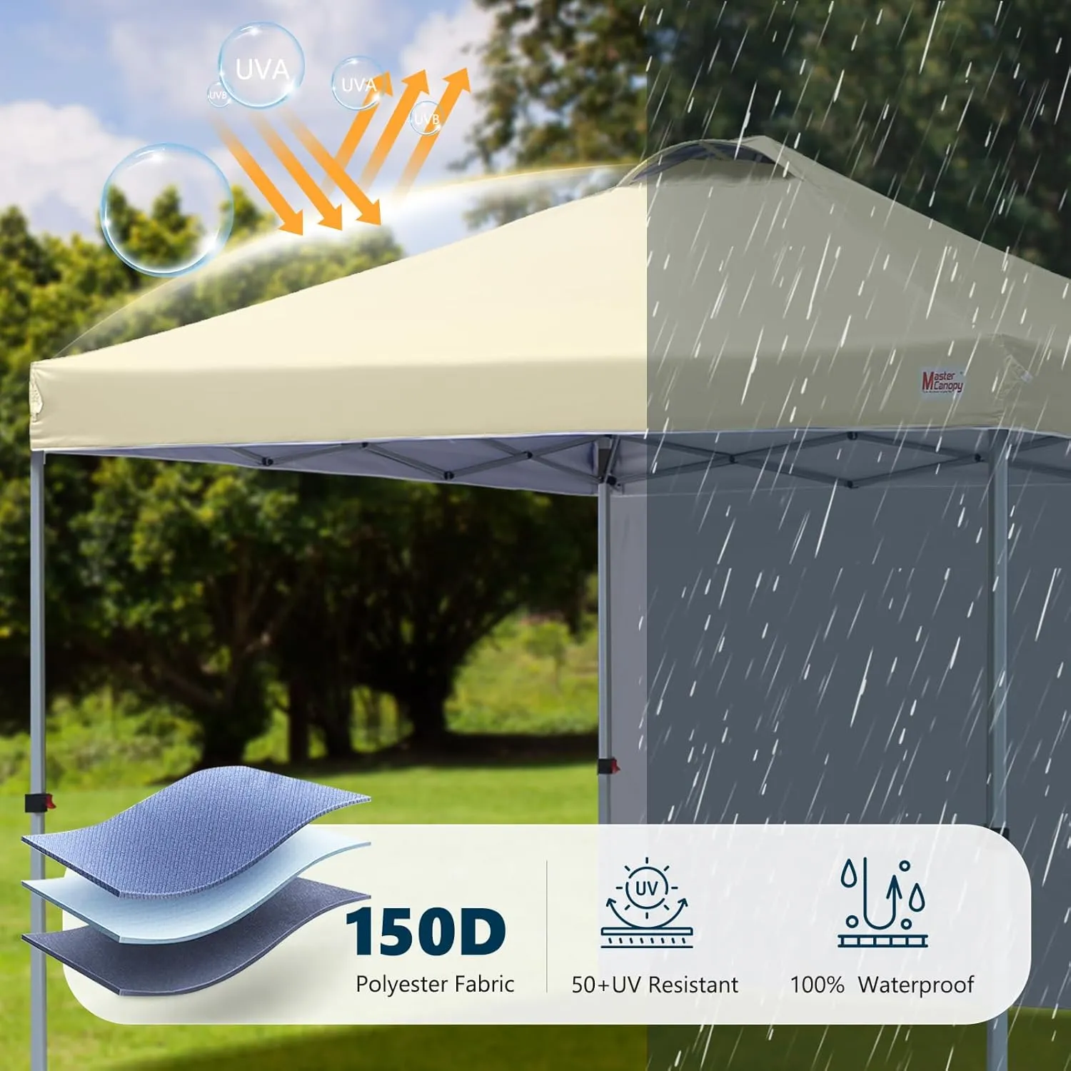 MASTERCANOPY Durable Pop-up Canopy Tent with 1 Sidewall (10'x10',Beige)