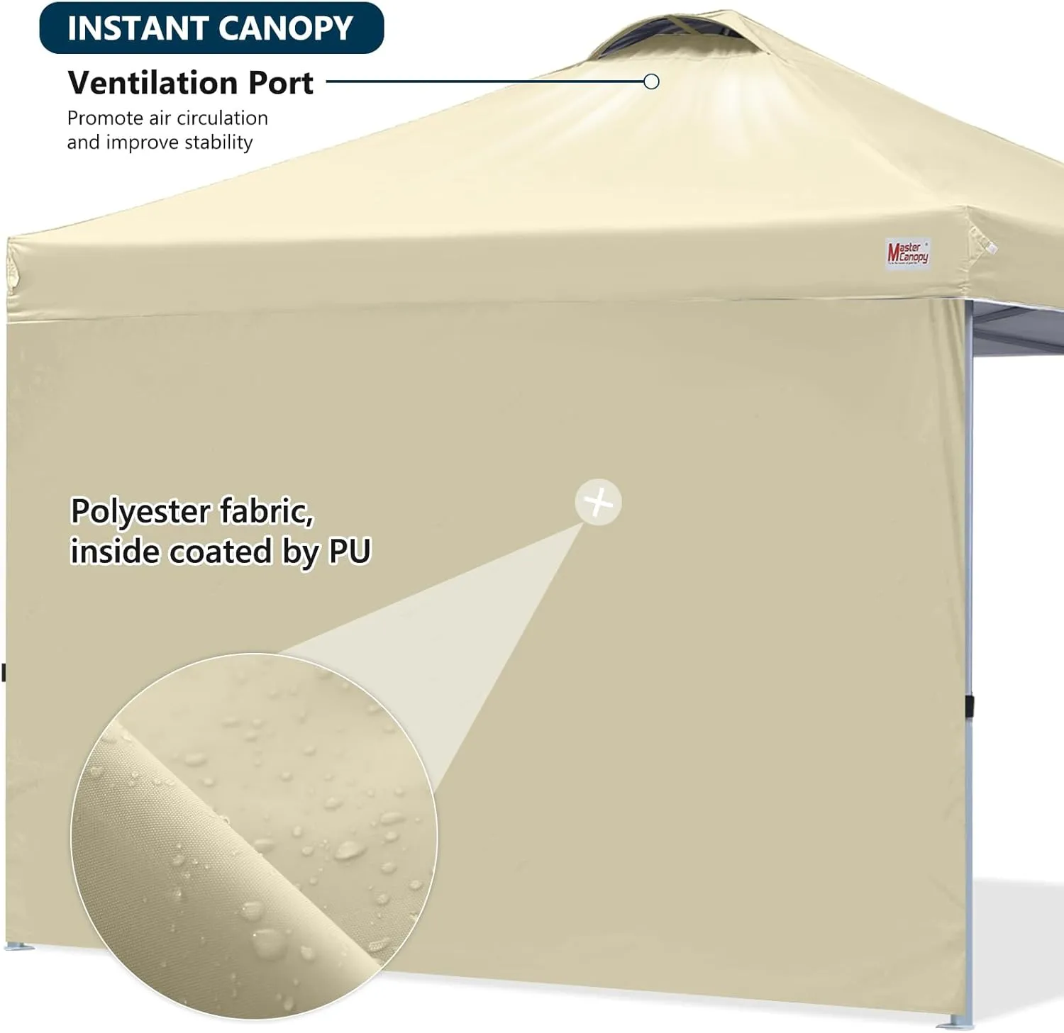 MASTERCANOPY Durable Pop-up Canopy Tent with 1 Sidewall (10'x10',Beige)