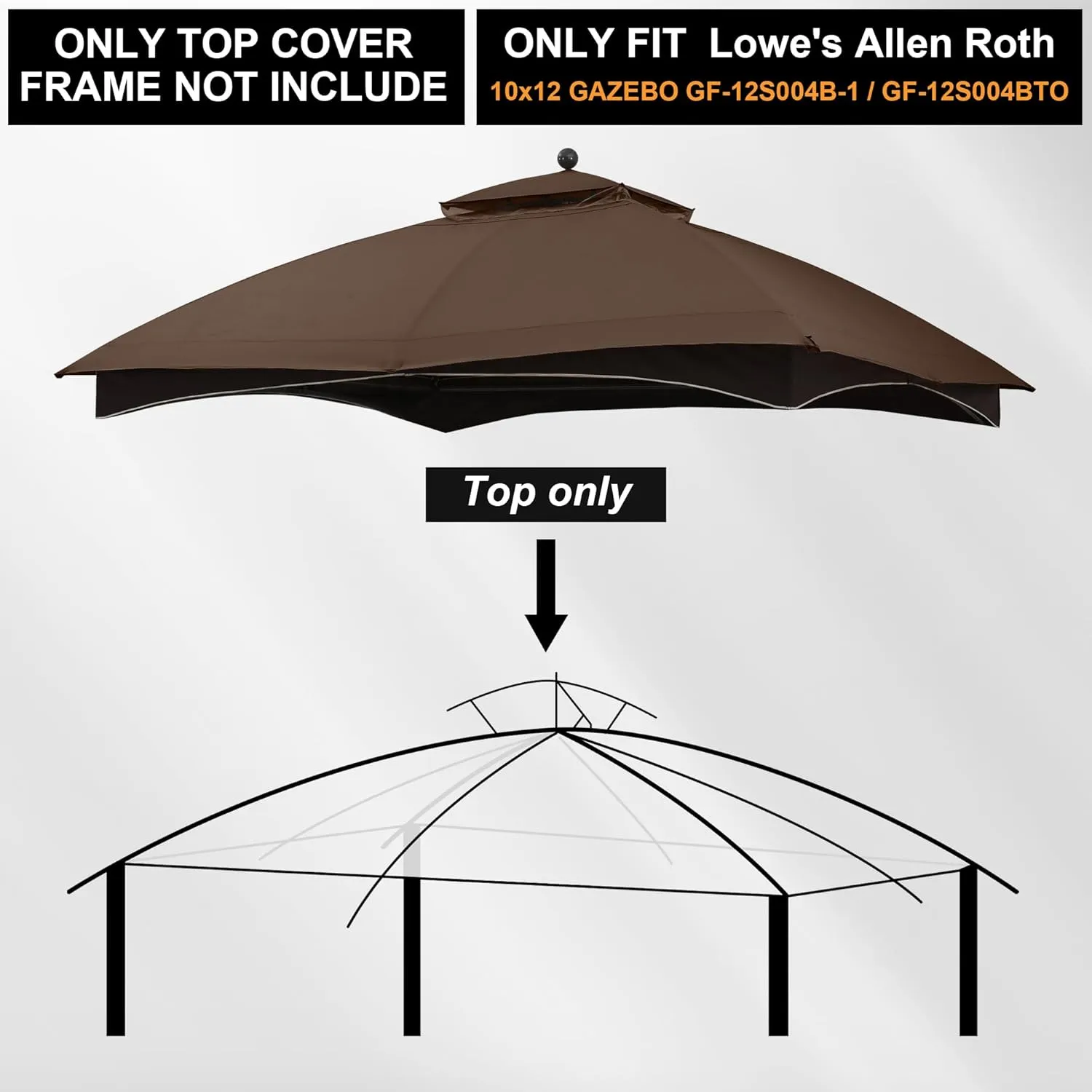 MASTERCANOPY Replacement Canopy Top for Lowe's Allen Roth 10x12 Gazebo #GF-12S004B-1 (Brown)